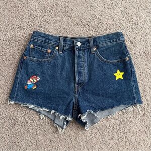Dark Blue Denim Cutoff Shorts with Star & Character Patches